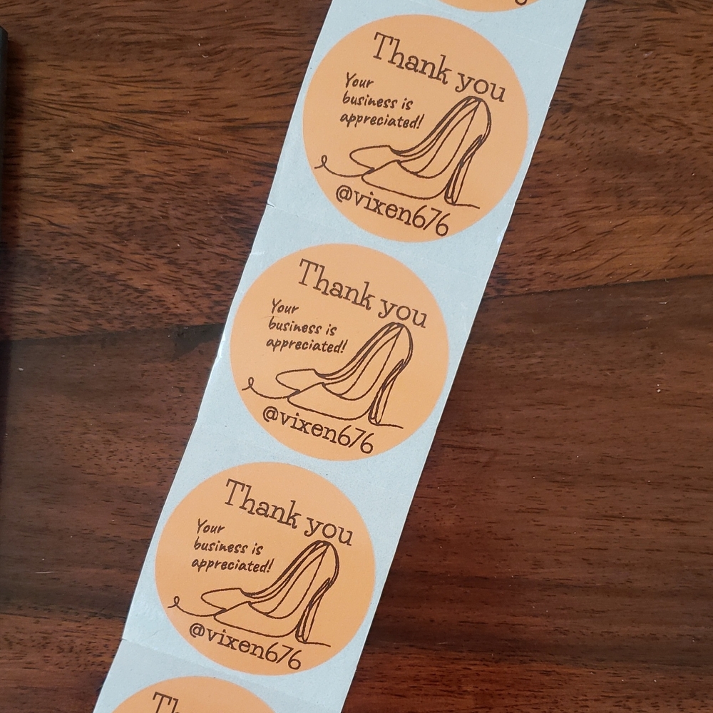 50 Thank You Packaging Stickers 2" Round • Peach Soft Orange • Shoe Stiletto - Picture 5 of 6